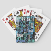 Zwart Blauw Speelkaarten Typografie Naam Patroon (Achterkant)