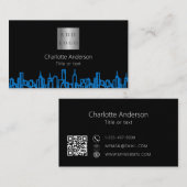 Zwart blauw stad skyline onroerend goed logo QR co Visitekaartje (Voorkant / Achterkant)