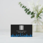 Zwart blauw stad skyline onroerend goed logo visitekaartje (Staand voorkant)