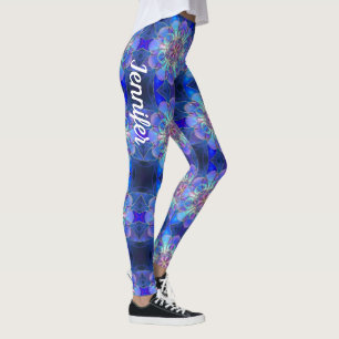 Zwart Blauw Star Custom Name Leggings Glas in lood