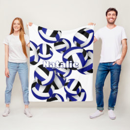 Zwart Blauw Team Kleuren Volleyballen Meisjes Spor Fleece Deken