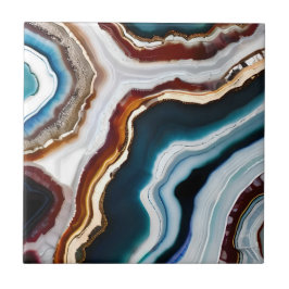 Zwart Blauw Terracotta Wit Goud Agaat Geode Tegeltje