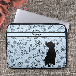 Zwart-blauw ventilator met Dog Silhouette Laptop Sleeve
