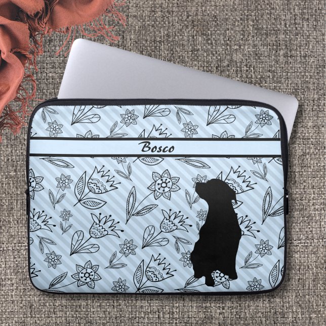 Zwart-blauw ventilator met Dog Silhouette Laptop Sleeve (Creator heeft geüpload)