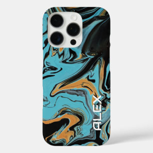 Zwart, Blauw & Verbrand Sinaasappel Paint Swirl iPhone 16 Pro Hoesje