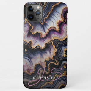 Zwart Blauw Violet Paarse Goud Marmeren Kunstpatro iPhone 11Pro Max Hoesje