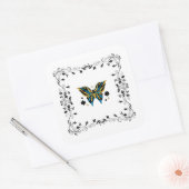 Zwart & Blauw Vleugel Harmonie Vierkante Sticker (Envelop)