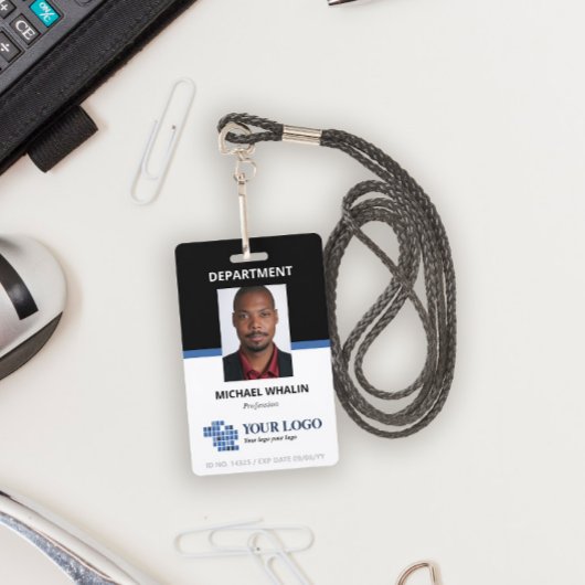 Zwart Blauw Voeg uw Logo & foto-ID toe Badge