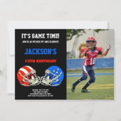 Zwart Blauw vs Rood Foto Football Verjaardag Kaart (Voorkant)