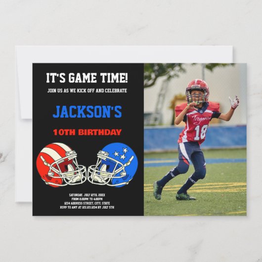 Zwart Blauw vs Rood Foto Football Verjaardag Kaart (Voorkant)