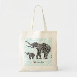 Zwart & Blauw  wervelingen Olifant - aangepaste te Tote Bag