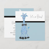 Zwart Blauw Whimsy Giraffe Baby Boy Shower Kaart (Voorkant / Achterkant)