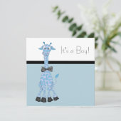 Zwart Blauw Whimsy Giraffe Baby Boy Shower Kaart (Staand voorkant)
