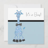 Zwart Blauw Whimsy Giraffe Baby Boy Shower Kaart (Voorkant)