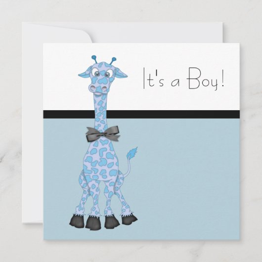 Zwart Blauw Whimsy Giraffe Baby Boy Shower Kaart (Voorkant)