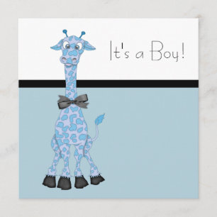 Zwart Blauw Whimsy Giraffe Baby Boy Shower Kaart