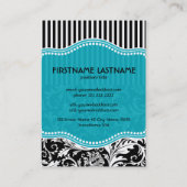 Zwart Blauw & Wit Bloemen Damasks 2-Gepersonalisee Visitekaartje (Achterkant)