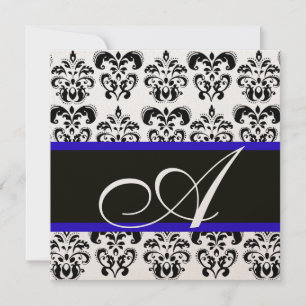 ZWART, BLauw & WIT CHAMPAGNE DAMAST MONOGRAM Kaart