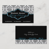 Zwart blauw wit damast interieurs visitekaartje (Voorkant / Achterkant)