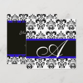 ZWART, BLAUW & WIT DAMAST MONOGRAM KAART (Voorkant / Achterkant)