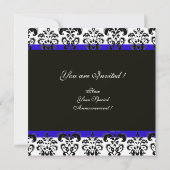 ZWART, BLAUW & WIT DAMAST MONOGRAM KAART (Achterkant)