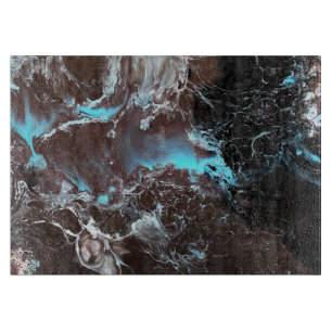 Zwart blauw wit gemarmerd verfpatroon snijplank