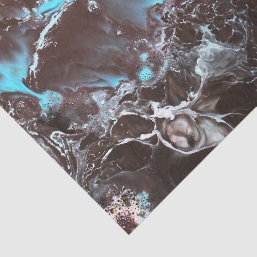 Zwart blauw wit gemarmerd verfpatroon tissuepapier (Detail)