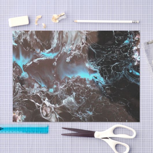 Zwart blauw wit gemarmerd verfpatroon tissuepapier (Craft)