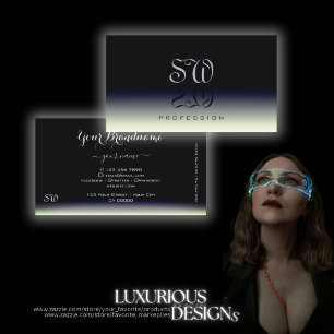 Zwart blauw wit gradiënt Schaduwlettertype Monogr Visitekaartje