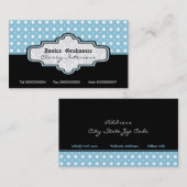 Zwart blauw wit polka dot interieur visitekaartje (Voorkant / Achterkant)