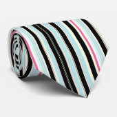 Zwart blauw wit roze, verticaal bandpatroon stropdas (Opgerold)