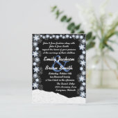 Zwart blauw wit sneeuwvlok aangepaste bruiloft uit kaart (Staand voorkant)