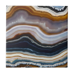 Zwart Blauw Wit Terracotta Agaat Geode Tegeltje