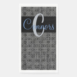 Zwart Blauw X'en en O's Patroon Grijs Monogram Servet