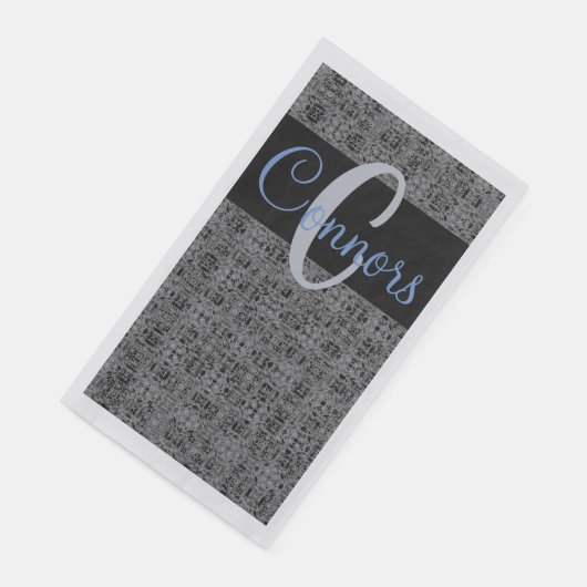 Zwart Blauw X'en en O's Patroon Grijs Monogram Servet (Hoek)