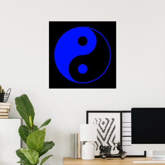 Zwart-blauw Yin Yang Symbol Poster (Thuiskantoor)
