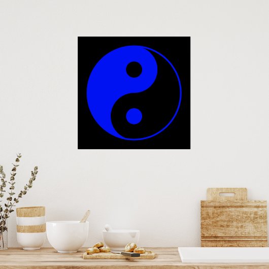 Zwart-blauw Yin Yang Symbol Poster (Keuken)