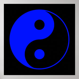 Zwart-blauw Yin Yang Symbol Poster