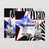 Zwart Blauw Zebra Rockstar Baby Boy Shower Kaart (Voorkant / Achterkant)