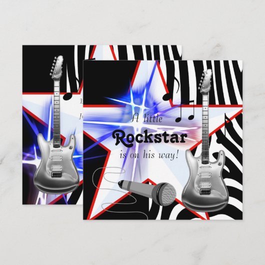 Zwart Blauw Zebra Rockstar Baby Boy Shower Kaart (Voorkant / Achterkant)