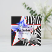 Zwart Blauw Zebra Rockstar Baby Boy Shower Kaart (Staand voorkant)