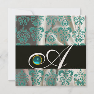 ZWART BLAUW ZIJDE DAMAST MONOGRAM AQUAMARIJN GOUD KAART