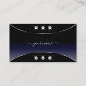 Zwart Blauw Zilver  Diamanten en Monogram Visitekaartje (Voorkant)