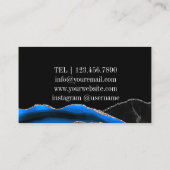 Zwart Blauw Zilver Initialen Agaat Glam Marmer Visitekaartje (Achterkant)