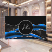 Zwart Blauw Zilver Initialen Agaat Glam Marmer Visitekaartje