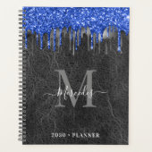 Zwart blauw zilveren glitter-drift lederen monogra planner (Voorkant)
