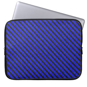 Zwart-blauwe dun diagonaal strepen laptop sleeve