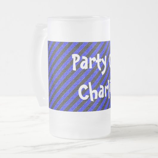 Zwart-blauwe dun diagonaal strepen matglas bierpul (Voorkant links)