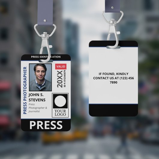 Zwart Blauwe Foto & Logo Pers ID Badge