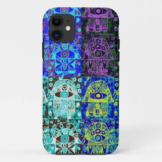 Zwart-blauwe hamsa Case-Mate iPhone case (Achterkant)